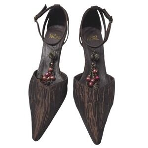 Carlo Fellini Women's Brown Ruched Pointed Toe Ankle Strap Heels‎